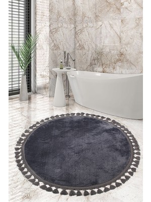 PremiumPort Şık Antrasit Yuvarlak Banyo Paspası, Kaymaz ve Makinede Yıkanabilir
