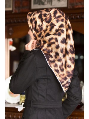 Vissona Twill Ipek Eşarp Siyah, Hardal, Leopar Desenli