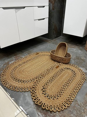 PremiumPort Şık ve Kullanışlı Banyo Paspası Seti, Sepetli Tasarım ile Kolay Kullanım