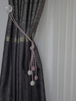 Özgürce Modern Sarım 4'lü Yan Bağlama Perde Askısı Gülkurusu ve Krem Renkli