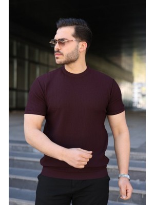 Efnaz Style Erkek Bisiklet Yaka Petek Dokulu Kısa Kollu Triko Tişört