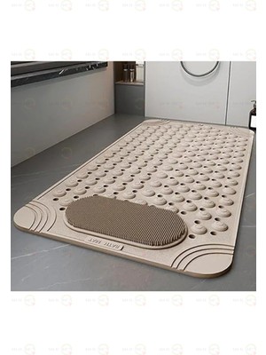 PremiumPort 2’li Kaymaz Banyo Paspası, Vantuzlu, Delikli, Latte Renk, 36X69.5 cm