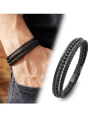 Kuşkaya Ticaret Parlak Oniks Doğaltaş ve Deri Bileklik