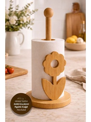 Özgürce Bambu Çiçek Figürlü Kağıt Havluluk, Doğal Ahşap Mutfak Dekorasyonu