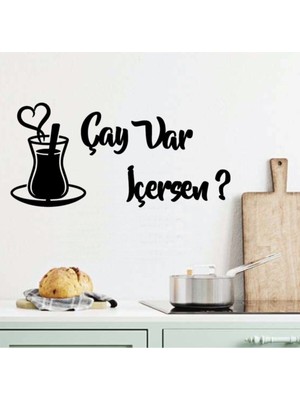 Özgürce Dekoratif Çay Var Yazısı 25X15CM, Mutfak Şıklığına Renk Katın