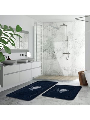 PremiumPort Renkli Kaplumbağa Desenli 2’li Banyo Paspas Takımı (60X100)