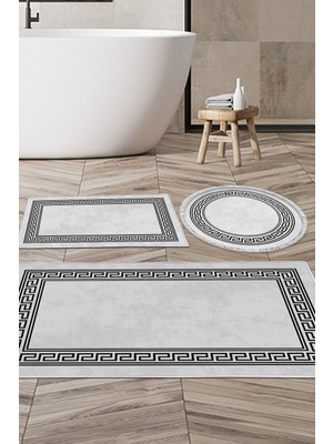 PremiumPort Kaymaz Tabanlı 3'lü Banyo Paspas Takımı, Trend Karışık Yuvarlak Antrasit