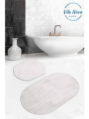 PremiumPort 2'li Beyaz Oval Peluş Banyo Halısı ve Klozet Takımı (80X120, 80X50)