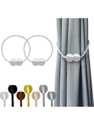 Özgürce 4 Adet Neodyum Mıknatıslı Dekoratif Perde Toplayıcı Beyaz