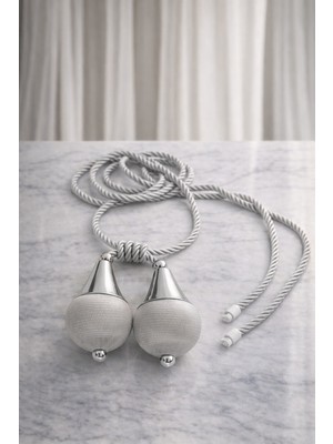 Özgürce Şık Gri Dekoratif Perde Tutucu Halat Seti, Korniş Uyumlu, 2'li Paket