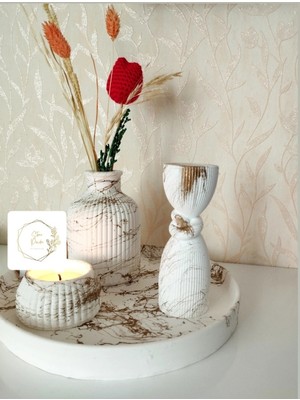 Özgürce Şık Yuvarlak Tepsi, Pampas Vazo, Tealight Mumluk ve Düğüm Sütun Biblo Seti