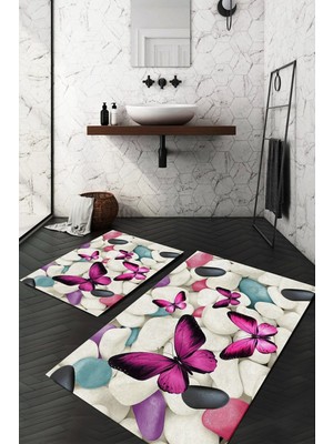 Handanca Renkli Kelebek ve Taş Desenli Halı Takımı (60X100/40X60) - CP26