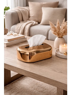 Özgürce Parlak Altın Dikdörtgen Dekoratif Peçetelik, Modern Masa Üstü Aksesuar