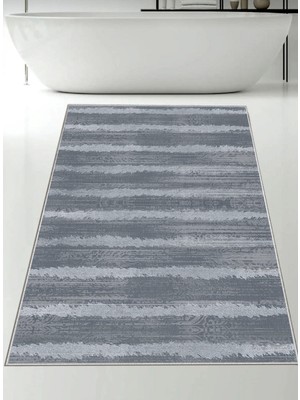 PremiumPort Gri-Mavi Harmony Banyo Halısı, Kaymaz, Pamuk Dokuma, 80X150 cm