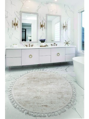 PremiumPort Yumuşak ve Şık Yuvarlak Banyo Paspası, Kaymaz Taban, Makinede Yıkanabilir