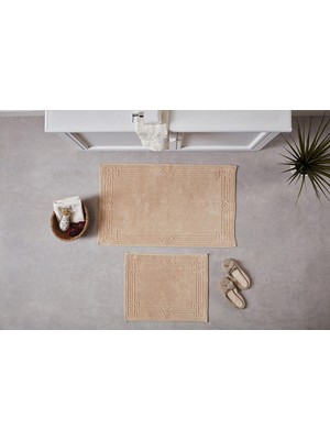 PremiumPort Yumuşak Pamuklu Banyo Paspası Takımı, Vizon, 2’li, 60X100 ve 50X60 cm