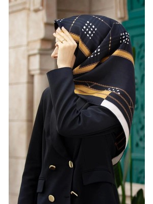Vissona Twill Ipek Eşarp Siyah, Gold, Krem