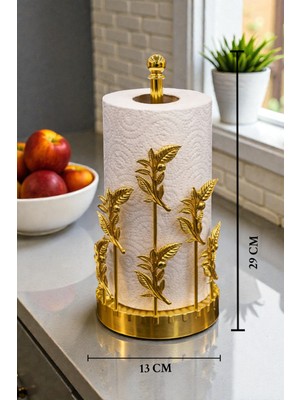 Özgürce Gold Metal Rulo Havlu Peçetelik Zeytin Dalı Dekoratif Masaüstü