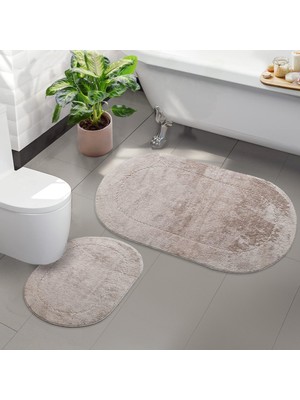 PremiumPort Vizon Banyo Halısı ve Paspası Seti, Kaymaz, Deri Tabanlı, Makinede Yıkanabilir