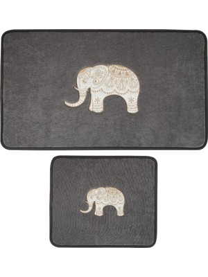 PremiumPort Şık Fil Desenli 2'li Banyo Paspas Takımı, 50X80 Cm, Konfor ve Stil Sağlar