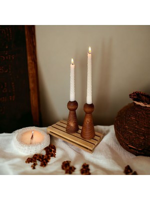 Özgürce Şık Ahşap Mumluk Ikili Set, Dekoratif ve Hediyelik Şamdan