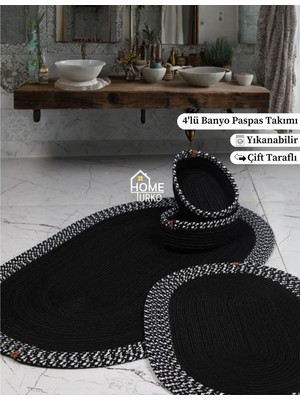 PremiumPort 4'lü Jüt ve Hasır Banyo Paspası Takımı ve Sepet Seti