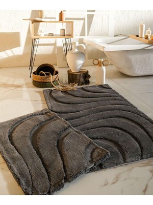 PremiumPort Yumuşak ve Şık Bej Pamuklu Banyo Paspas Seti, 2 Parça, 40X60 ve 60X100 cm