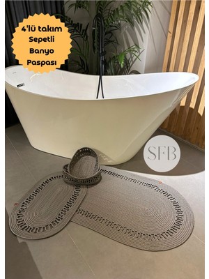 PremiumPort 4'lü Jüt Hasır Banyo Paspas Takımı, Yıkanabilir ve Şık Ev Dekoru