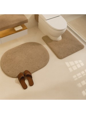 PremiumPort Shaggy Oval Banyo Paspası Çift Set 60X100 ve 60X50, Kaymaz, Yıkanabilir