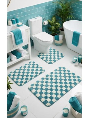 PremiumPort Lateks Kaymaz Banyo Paspası 3'lü Set 60X100, 60X50 Cm, Makinede Yıkanabilir