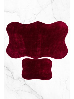 PremiumPort Bordo 2'li Banyo Paspası Seti 80X140 ve 50X70 Cm, Kaymaz Tabanli