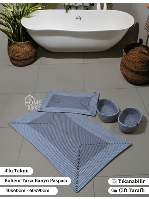 PremiumPort Çift Taraflı Jüt Banyo Paspası Seti, Şık ve Dayanıklı Dekorasyon Ürünü