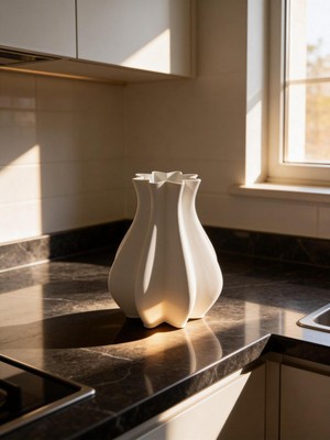 Özgürce Modern Dalgalı Beyaz Seramik Dekoratif Vazo, Şık ve Estetik Tasarım