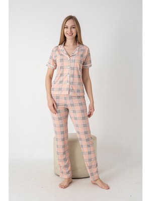 Kadın Ekose Pijama Takımı – Boydan Düğmeli Rahat Ev Giyim Takımı | Flz 88-133