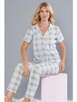 Kadın Ekose Pijama Takımı – Boydan Düğmeli Rahat Ev Giyim Takımı | Flz 88-133