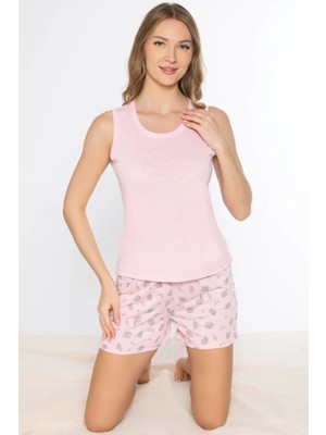 Kadın Kolsuz Şort Pijama Takımı – Yazlık Rahat Hafif Ev Giyim Seti Alperi 760-10