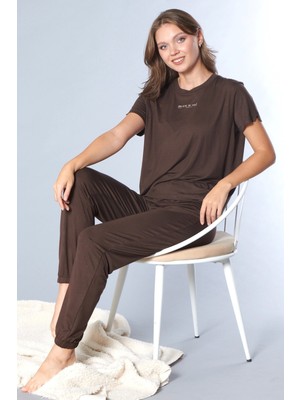 Kadın Tişört Pantolon Pijama Takımı Rahat Ev Giyim Uzun Alt Kadın Pijama Takım Dowry 08-140