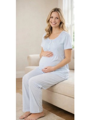 Hamile Pijama Takımı – Dantel Detaylı Lohusa Pijama Rahat Yazlık Flz 24-82