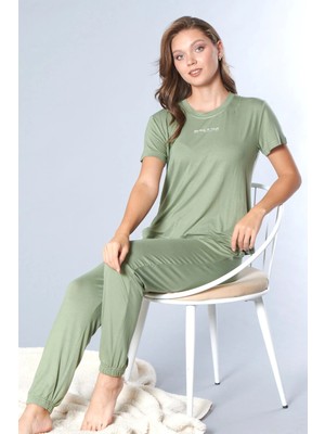 Kadın Tişört Pantolon Pijama Takımı Rahat Ev Giyim Uzun Alt Kadın Pijama Takım Dowry 08-140