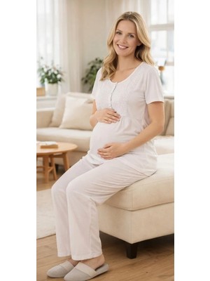 Hamile Pijama Takımı – Dantel Detaylı Lohusa Pijama Rahat Yazlık Flz 24-82
