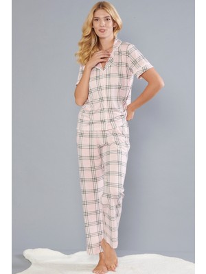 Kadın Ekose Pijama Takımı – Boydan Düğmeli Rahat Ev Giyim Takımı | Flz 88-133