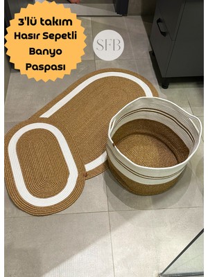 PremiumPort 3'lü Jüt Hasır Banyo Paspas Takımı, Yıkanabilir ve Şık Ev Dekoru