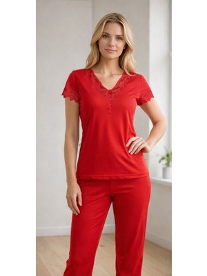 Kadın Dantel Detaylı Pijama Takımı – Rahat Ev Giyim Takımı | Flz 88-134
