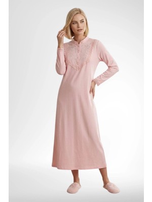 Mecit Pijama Mecit 6376 Somon Kadın %100 Pamuk Uzun Kollu Gecelik
