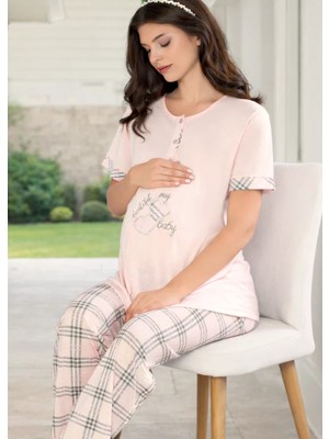 Hamile Pijama Takımı – Desenli Lohusa Pijama Rahat ve Şık Yazlık Flz 24-80