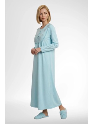 Mecit Pijama Mecit 6374 Turkuaz Kadın %100 Pamuk Uzun Kollu Gecelik