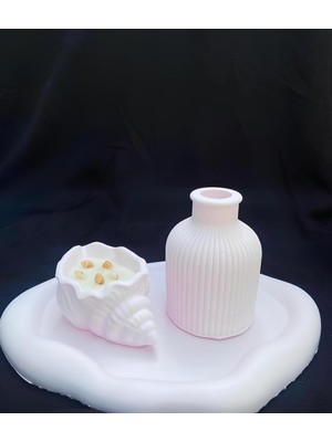 Özgürce Modern 3'lü Dekoratif Set: Beton Tepsi, Vazo ve Istiridye Mumluk