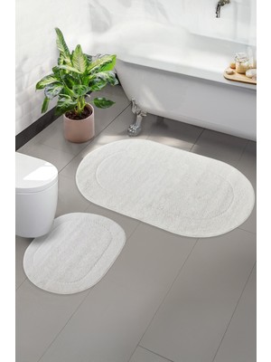 PremiumPort Yumuşak Dokulu Oval Banyo Paspası Çiftli, Kaymaz ve Makinede Temizlenebilir