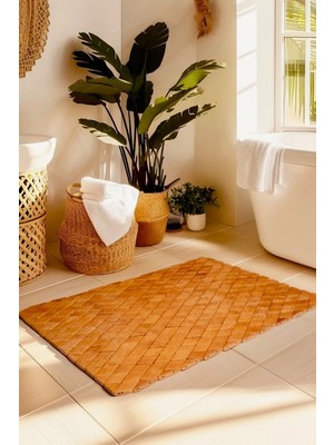 PremiumPort 45X70 cm Baklava Desenli Bambu Banyo Matı, Kaymaz, Ahşap Görünüm