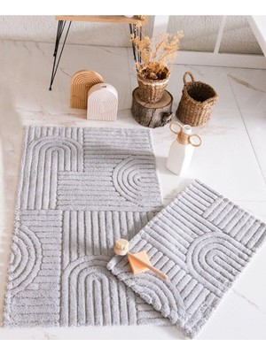 PremiumPort Beyaz 2 Parça Banyo Paspas Seti, %100 Pamuk, 40X60 + 60X100 cm
